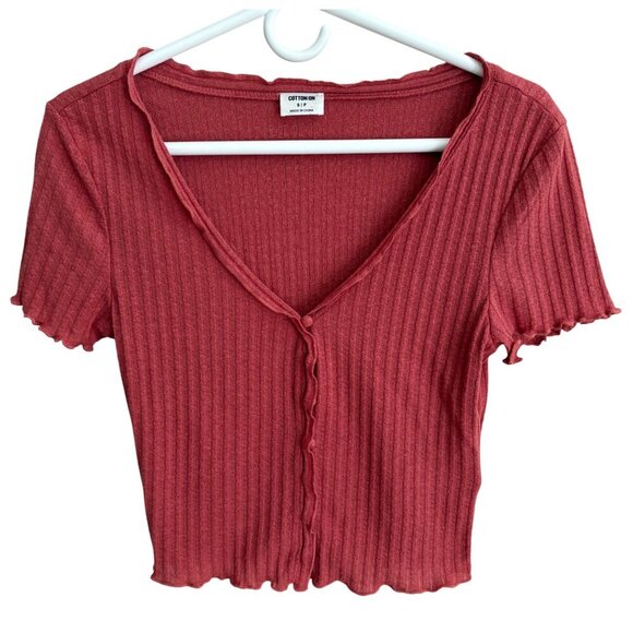 COTTON:ON Button Front Gauzey Ribbed Short Sleeve Cardi Tee in Red Size Small - Picture 2 of 10